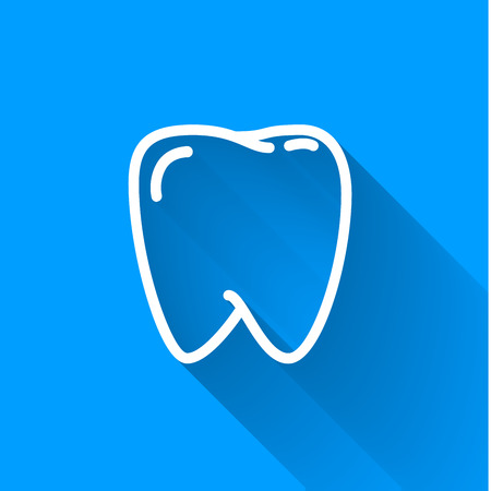 Human teeth, simple white icon with long shadow on blue backgroundのイラスト素材