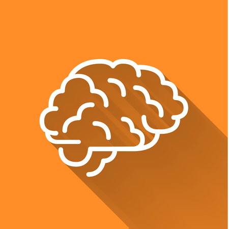 Human brain, simple white icon with long shadow on orange backgroundのイラスト素材