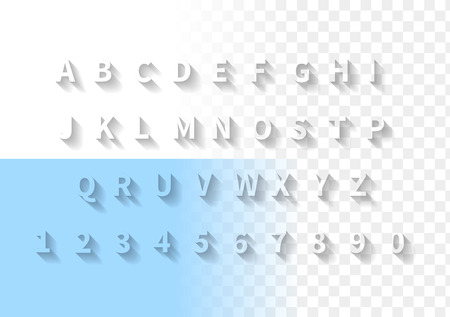 Transparent letters with long shadow. Font with full latin alphabet and numbers.のイラスト素材