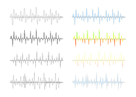 Set of different analog and digital signal waves graphs isolated on whiteのイラスト素材