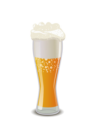 Full glass of light beer with foam, isolated on whiteのイラスト素材