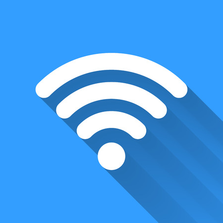 White WiFi icon with long shadow on blue backgroundのイラスト素材