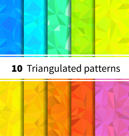 Set of ten triangulated seamless patterns in rainbow colorsのイラスト素材