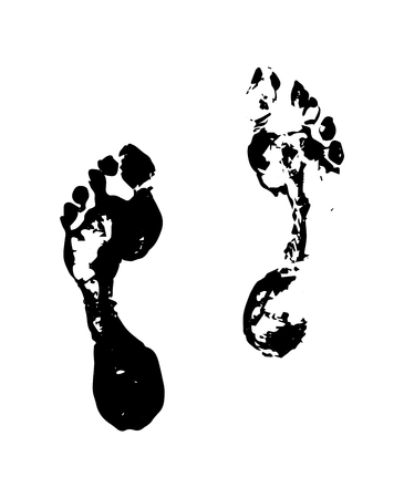 Tracks of bare human feet, black silhouette isolated on whiteのイラスト素材