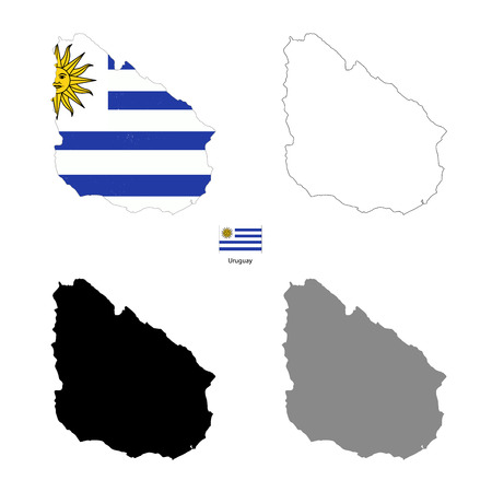 Uruguay Kingdom country black silhouette and with flag on background, isolated on whiteのイラスト素材
