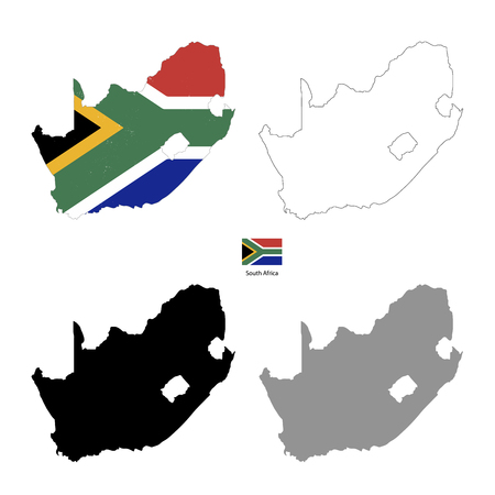 South Africa country black silhouette and with flag on background, isolated on whiteのイラスト素材