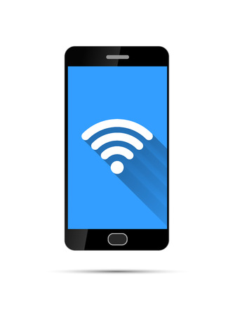 Realistic black smartphone with wifi icon on blue background, isolated on whiteのイラスト素材