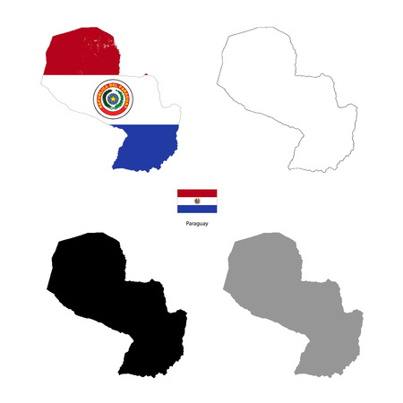 Paraguay country black silhouette and with flag on background, isolated on whiteのイラスト素材