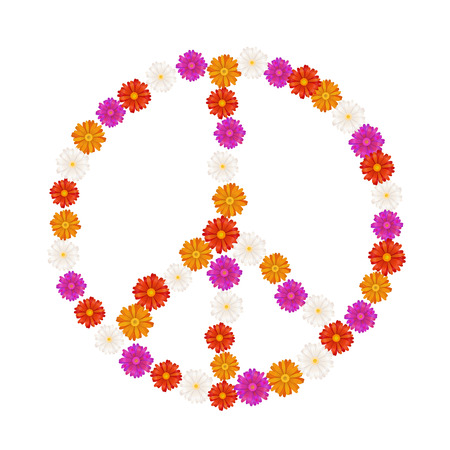 Pacifist sign made up from colourful gerbera flowers, isolated on whiteのイラスト素材