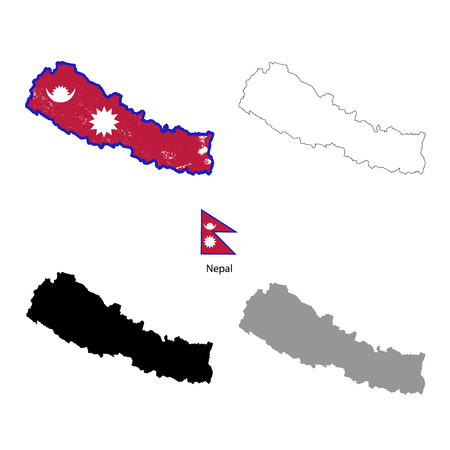 Nepal country black silhouette and with flag on background, isolated on whiteのイラスト素材