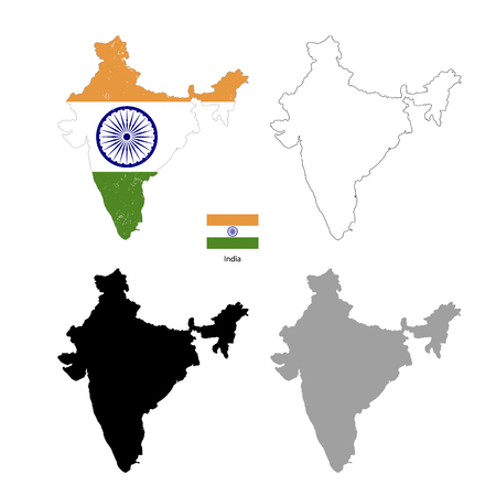 India country black silhouette and with flag on background, isolated on whiteのイラスト素材