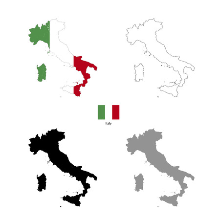 Italy country black silhouette and with flag on background, isolated on whiteのイラスト素材