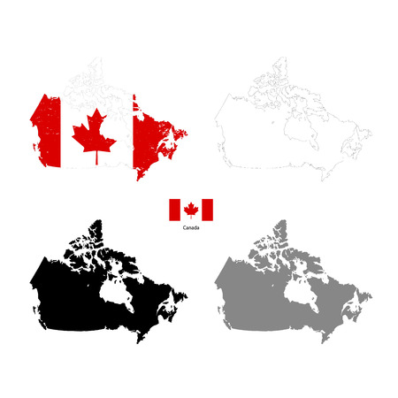 Canada country black silhouette and with flag on background, isolated on whiteのイラスト素材