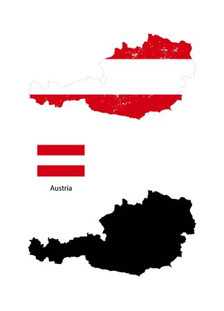 Austria country black silhouette and with flag on background, isolated on whiteのイラスト素材