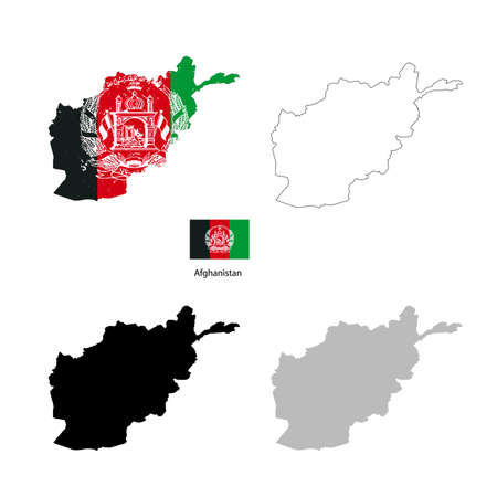 Afghanistan country black silhouette and with flag on background, isolated on whiteのイラスト素材