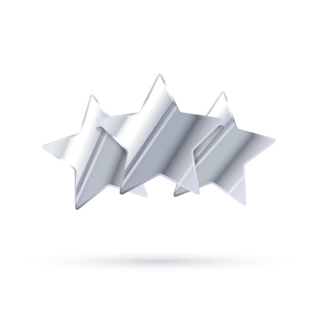 Three glossy silver rating star with shadow isolated on whiteのイラスト素材