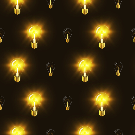 Bright electric bulbs in the dark, seamless patternのイラスト素材