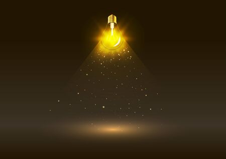 Bright electric bulb with golden light in the darkのイラスト素材