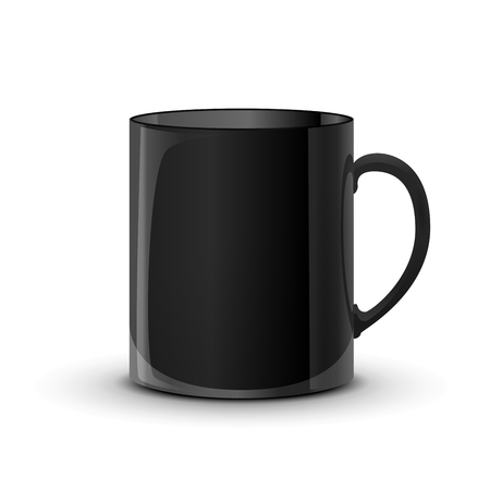 Realistic glossy black cup with shadow isolated on whiteのイラスト素材
