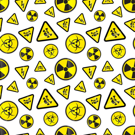 A lot of different warnings signs on white, seamless patternのイラスト素材