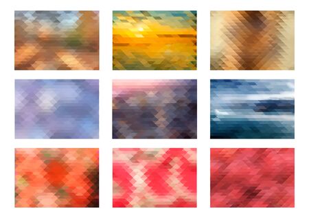 Set of nine triangulated backgrounds a4 size in pastel coloursの写真素材