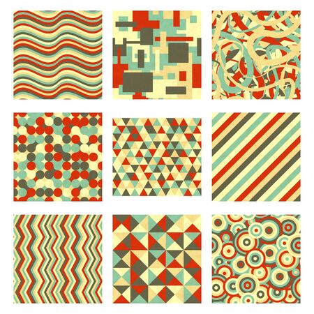 Set of nine abstract seamless patterns in retro coloursのイラスト素材