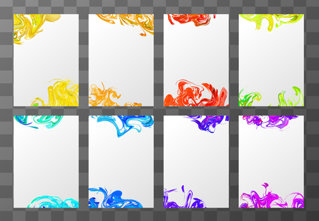 Set of eight a4 blank sheets with abstract paint splashes on transparent backgroundのイラスト素材
