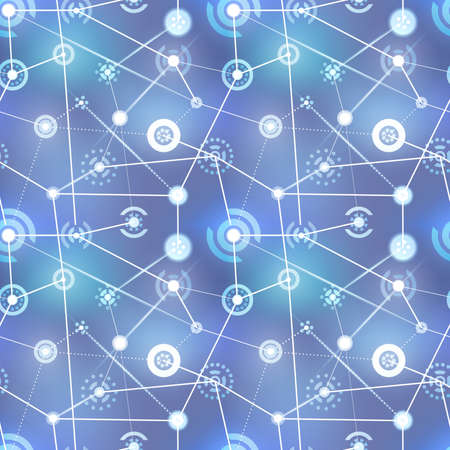 Neural net, abstract technology signs on blurred background, seamless patternのイラスト素材