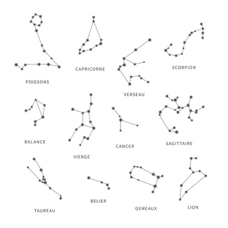 Set of gray zodiac constellations on white backgroundのイラスト素材
