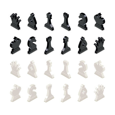 Black and white chess figures in isometric view isolated on whiteのイラスト素材