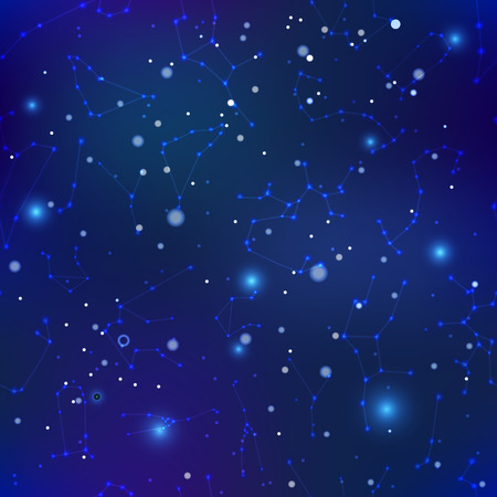 Realistic night sky with many stars and constellations, seamless patternのイラスト素材