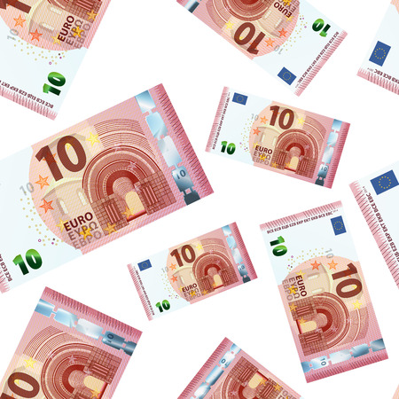 A lot of 10 euro banknotes on white, seamless patternのイラスト素材