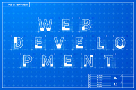 Web development phrase scheme in blueprint style with marksのイラスト素材