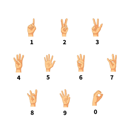 Numbers in hand sign language isolated on whiteのイラスト素材