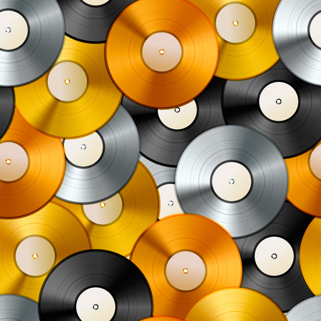 A lot of golden, platinum and bronze albums, vinyl discs seamless patternのイラスト素材
