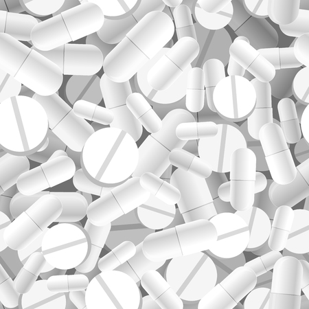 A lot of white different pills and capsules, seamless patternのイラスト素材