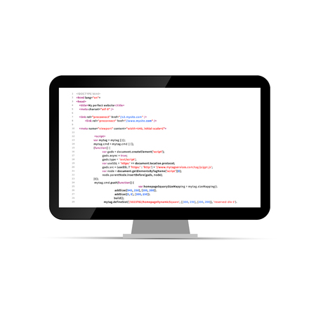 Computer display with simple website HTML code on white background.のイラスト素材