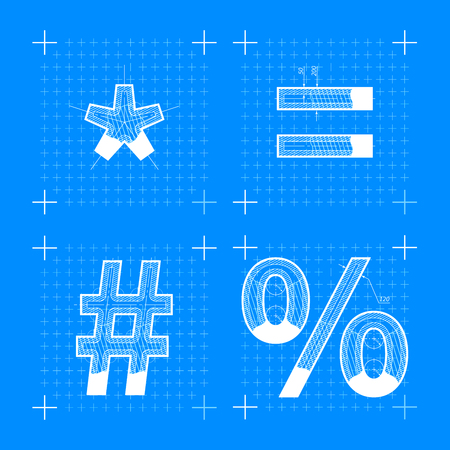Construction sketches of special signs. Blueprint style font.のイラスト素材