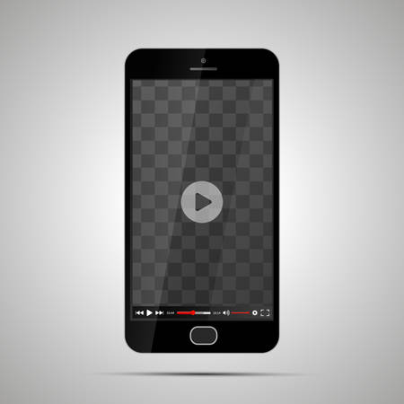 Mock up of realistic glossy smartphone with transparent place for video player on light background.のイラスト素材