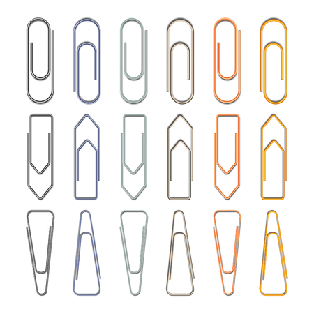 Set of different metal paper clips on white backgroundのイラスト素材