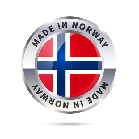 Glossy metal badge icon, made in Norway with flagのイラスト素材