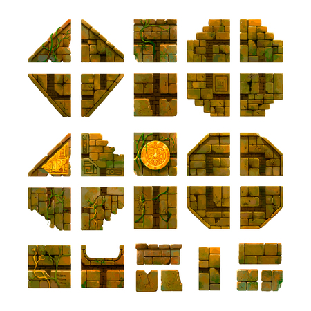 Cartoon ancient bricks, game art isolated on whiteのイラスト素材