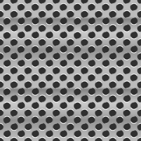 Metal grid with round holes on black, seamless pattern.のイラスト素材
