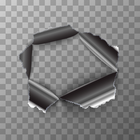 Torn hole in glossy metal plate on transparent backgroundのイラスト素材