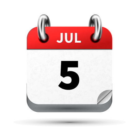Bright realistic icon of calendar with 5 july date on whiteのイラスト素材