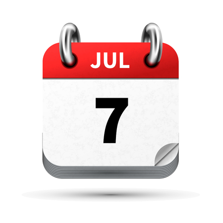 Bright realistic icon of calendar with 7 july date on whiteのイラスト素材