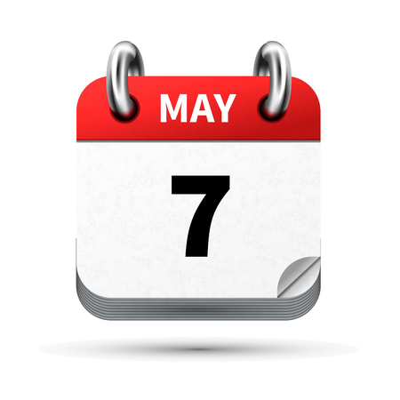 Bright realistic icon of calendar with 7 may date on whiteのイラスト素材