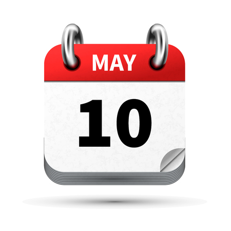 Bright realistic icon of calendar with 10 may date on whiteのイラスト素材