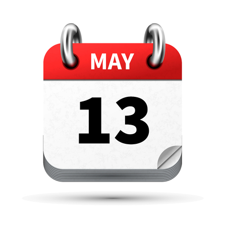 Bright realistic icon of calendar with 13 may date on whiteのイラスト素材