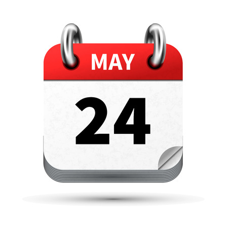 Bright realistic icon of calendar with 24 may date on whiteのイラスト素材